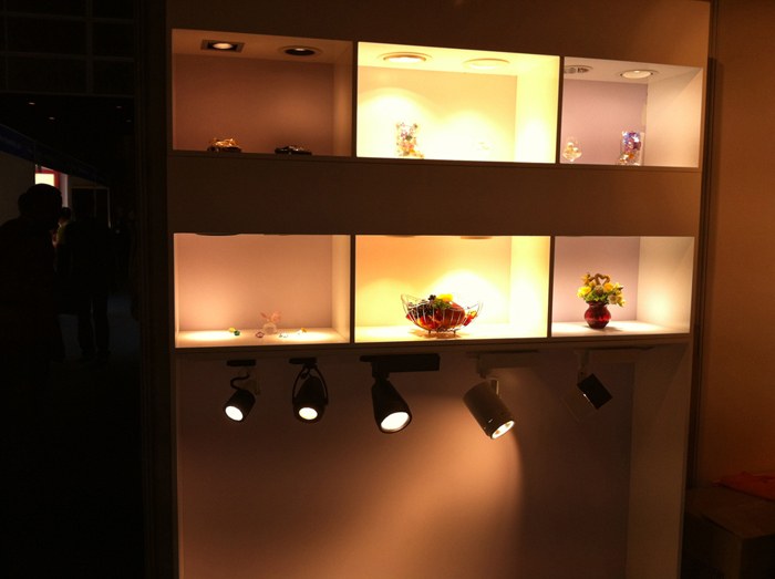 Illuminated display niches and track spotlights at the KAIFON stand.